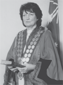 Joan Loew being sworn in as Mayor